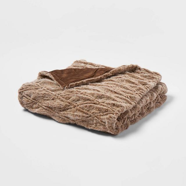 55" x 80" Ruched Faux Fur Bed Throw Brown - Threshold™