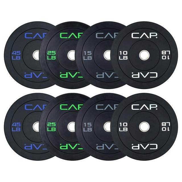 CAP Barbell 2-Inch Olympic Bumper Plate Weight Set with 6 Post Rack | 100-370 lbs | Multiple Options