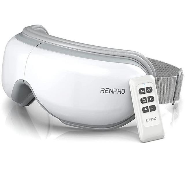 RENPHO Eye Massager with Remote Control & Heat, Compression Bluetooth Music Eye Massage Mask Rechargeable Heated Eye Massager for Relax Eye Strain Dark Circles Eye Bags Dry Eyes Improve Sleep-White