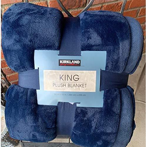 Navy Blue Kirkland King Plush Blanket 112 x 92 inches Super Sized Over 10,000 Square inches