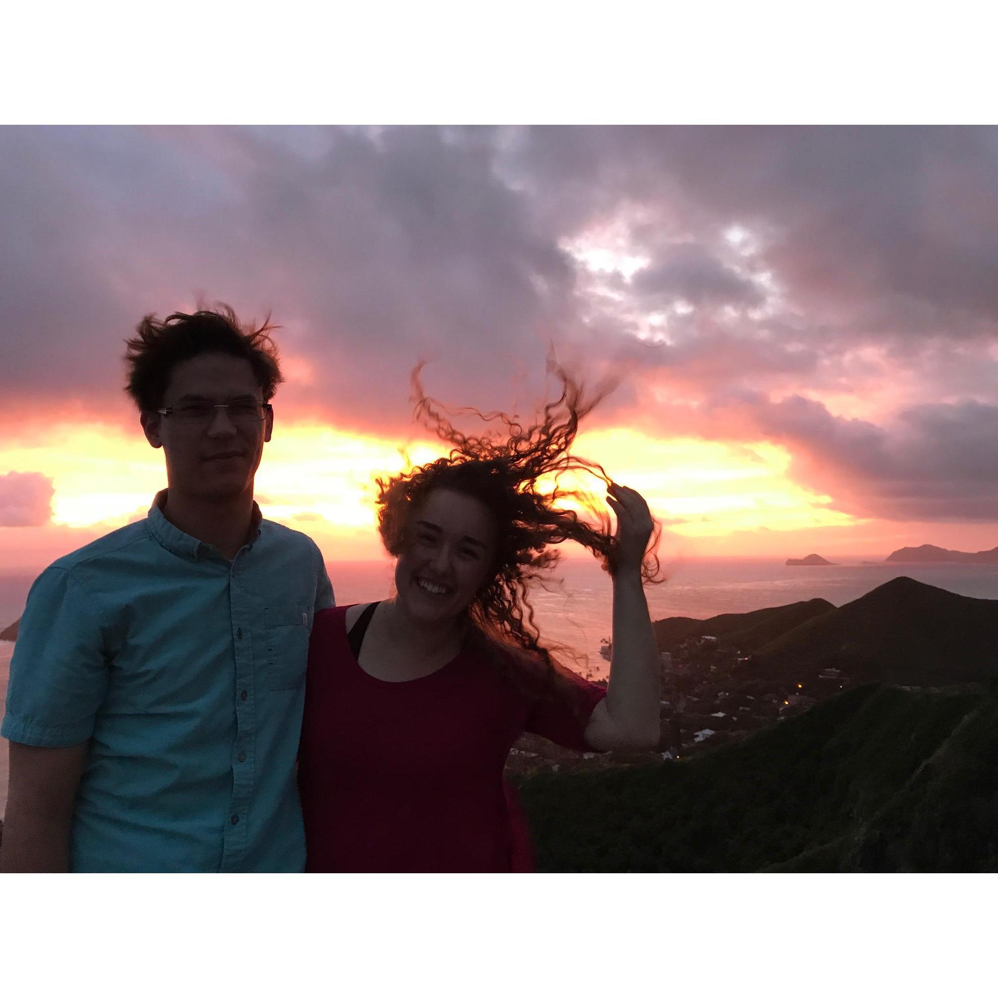 Sunrise hike and it was hard to get a good picture of us