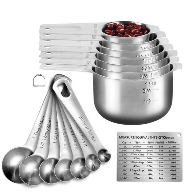 KUBEMUEG Measuring Cups and Spoons Set Heavy Duty 304 Metal Stainless Steel Measuring Cup Spoon Kitchen Gadgets for Cooking Baking (X-Large)