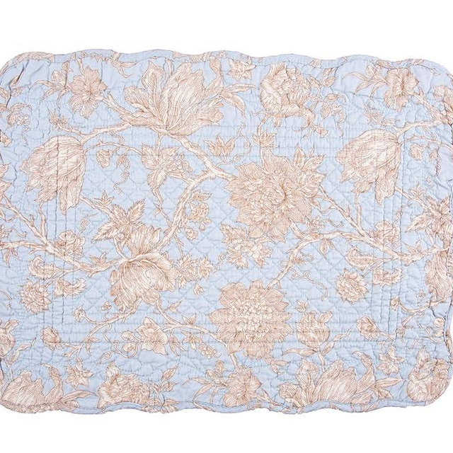 C&F Home Penelope Placemat Set Of 6 Blue Cream White Floral Table Mat Rectangular 13 X 19 Quilted Reversible Washable Placemat Rectangular Placemat Set of 6 Blue
