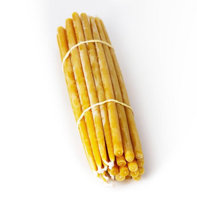 1 pound #3's thin - 100% Pure Beeswax Tapers, 3/8" wide at base and 14" long, approx 20ct per pound, handmade by monks