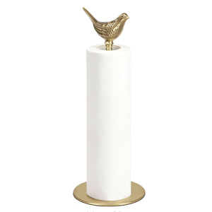 Gold Bird Paper Towel Holder for Kitchen Countertop - Elegant Brass Papertowel Holder with Removable Bird Decor, Vintage & Modern Kitchen Organizer Accessory