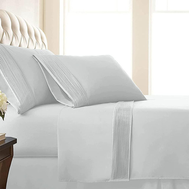 SouthShore Fine Living Vilano Pleats, 4-Piece, 21-Inch Extra Deep Pocket Sheet, Queen Sheets with Flat Sheets and Pillowcase, Easy Care and Shrinkage-Free Deep Pocket Sheets, Sheet Set, Bright White