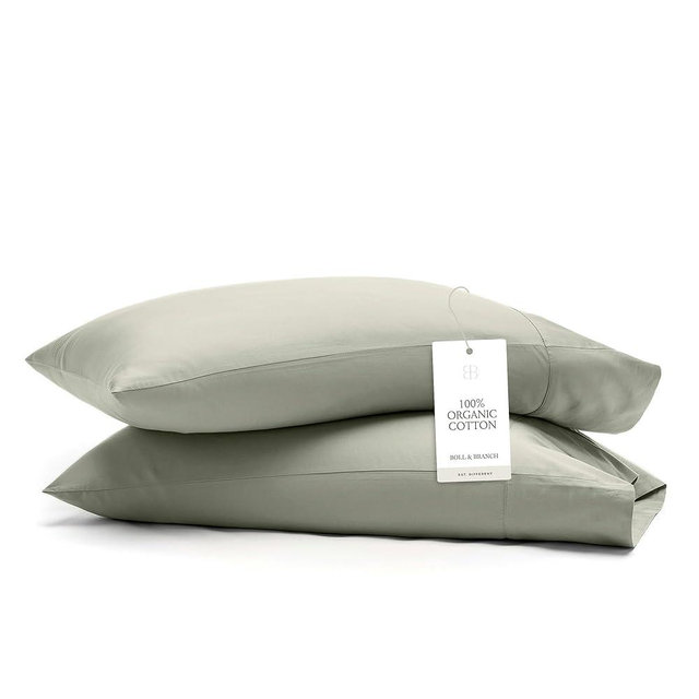 Boll & Branch Signature Hemmed Pillowcase Set - King, Sageleaf - Luxury 100% Organic Cotton - Buttery Soft and Breathable - Softer with Every Wash - 2 Pillowcases Included