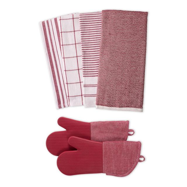 Artisanal Kitchen Supply® 4-Piece Dual Purpose Kitchen Towel and Oven Mitt Set in Red