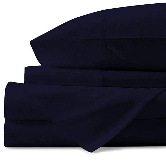 Mayfair Linen 100% Egyptian Cotton Sheets, Navy Blue Queen Sheets Set, 600 Thread Count Long Staple Cotton, Sateen Weave for Soft and Silky Feel, Fits Mattress Upto 18'' DEEP Pocket