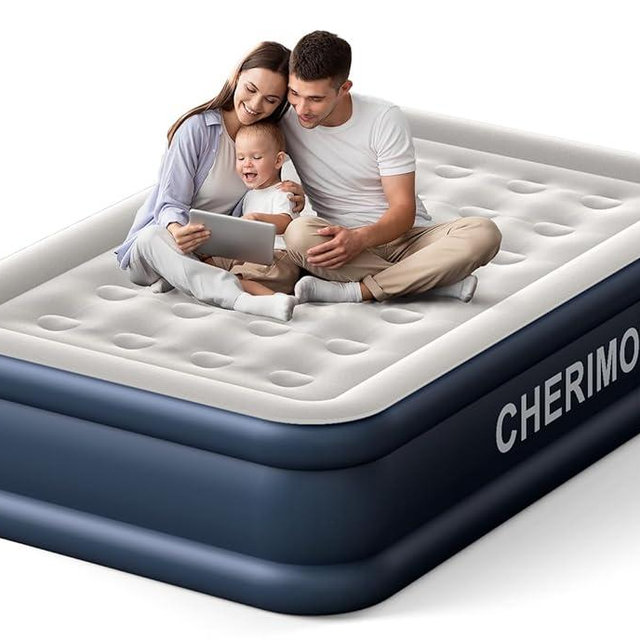 CHERIMOR Air Mattress, 18 inch High Thicken Sturdy Full Size Inflatable Mattress with Built in Pump, Quickly Inflatable, Portable Blow up Mattress for Camping, Guests & Home, Air Bed with Carry Bag