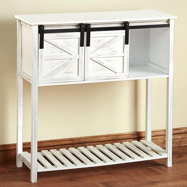 Distressed Finish Barn Door Console Table with Slide Drawer - Whitewashed