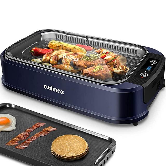 Indoor Grill Electric Grill Griddle CUSIMAX Smokeless Grill, Portable Korean BBQ Grill with Turbo Smoke Extractor Technology, Non-stick Removable Grill and Griddle Plates(Double Plates)
