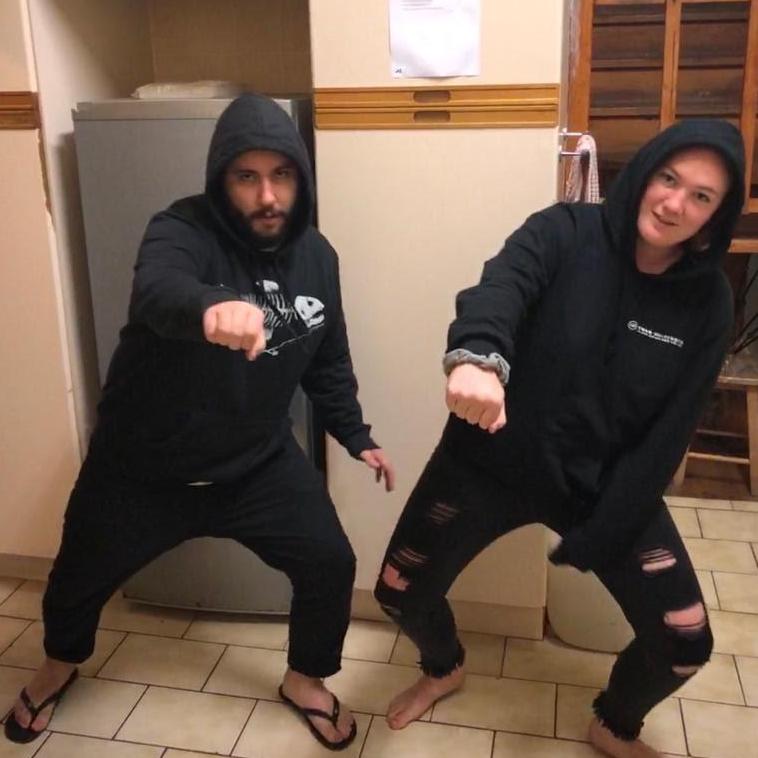 Our first photo together.. Our clothing always matched and I guess we thought this pose was cool?