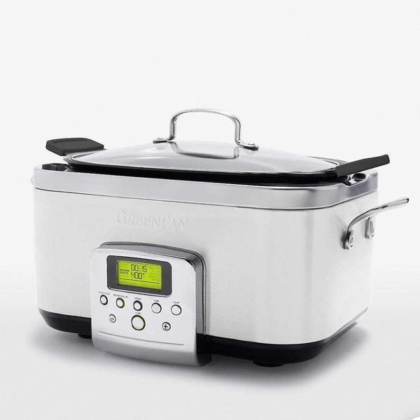GreenPan Elite 8 - in -1 Programmable 6QT Electric Slow Cooker, Dishwasher Safe Lid & Removable Crock, PFAS-Free Healthy Ceramic Nonstick Multi-Cooker, Sear, Sauté/Brown, Steam Basket, Roast, White