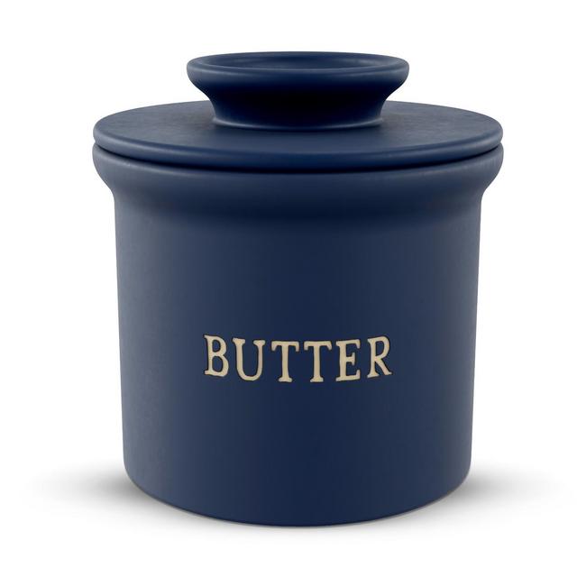 Kook Butter Keeper Dish, Ceramic Crock with Lid, For Soft Butter, Matte Navy