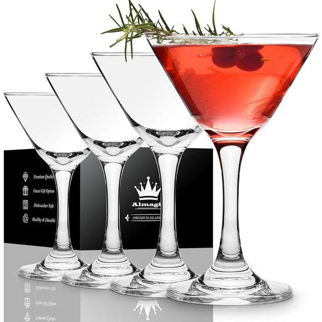 Almagic Martini Glasses Set of 4 - Small Size 120 ml / 4 oz Premium Cocktail Glasses for Espresso Martinis, Margaritas, Manhattans, Cosmopolitans - Elegant Bar Accessories & Housewarming Gifts