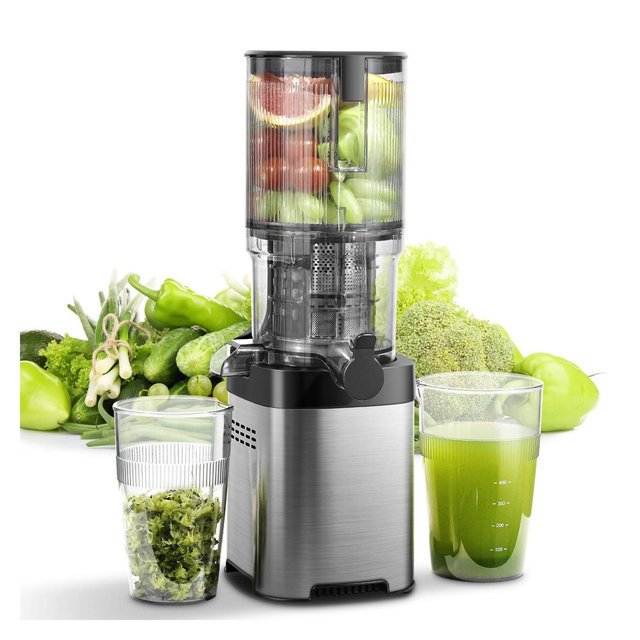Masticating Juicer, 126mm Feed Chute for Whole Fruits, Non-Clogging Slow Cold Press Juicer with Triple Strainers, Oversized Spiral Auger with 60 RPM