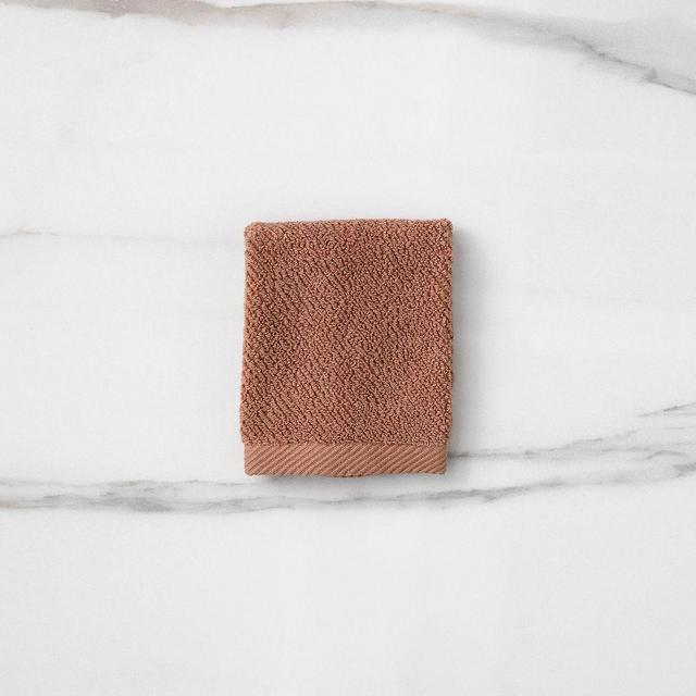 Diagonal Ribbed Bath Towel, Wash Cloth, Baked Clay