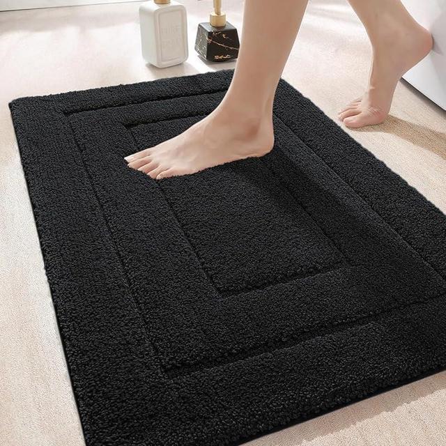 DEXI Bathroom Rug Mat, Extra Soft Absorbent Premium Bath Rug, Non-Slip Comfortable Bath Mat, Carpet for Tub, Shower, Bath Room, Machine Washable, 24"x43", Black