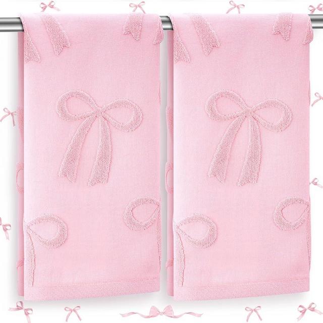 2 Pcs Pink Bow Hand Towels Coquette Bow Towel Bowknot Dish Towel for Bathroom Decor Kitchen Cleaning Gift Set 100% Cotton Absorbent Decorative Jacquard Weave, 13.7 x 29.5 Inch