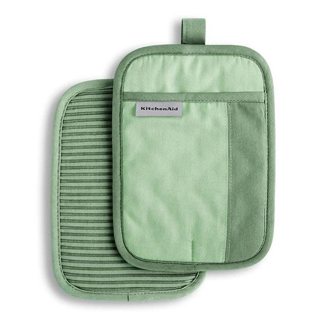 KitchenAid Beacon Two-Tone Pot Holder 2-Pack Set, 7"x10", Pistachio/Graphite Green