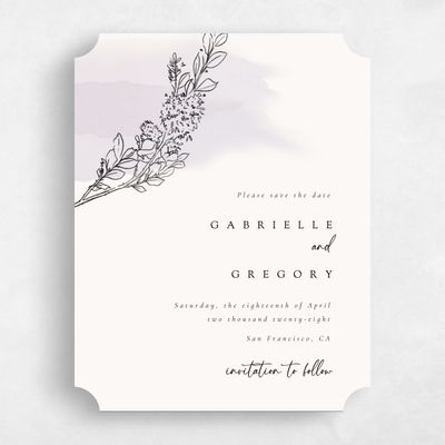Purple Ticket Wedding Save the Date - Lorraine Portrait