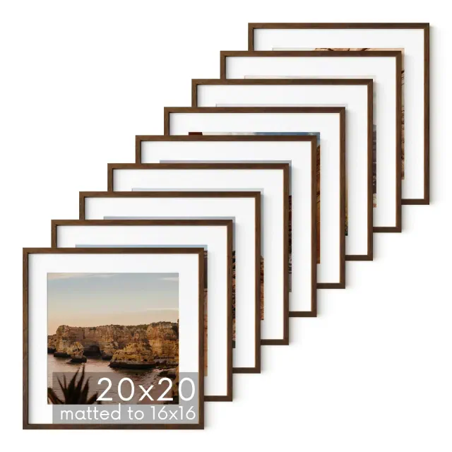 Haus and Hues Set of 9 Picture Frame with Plexiglass Cover, Walnut Oak, 20x20