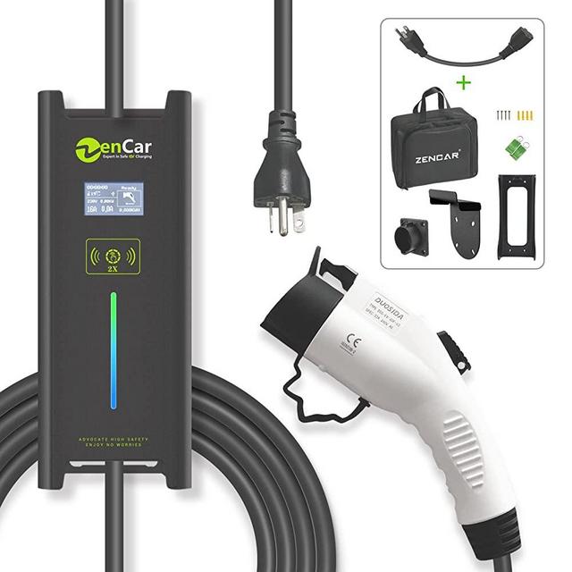 ZENCAR Level 1/2 EV Charger 16A Evse Home Electric Vehicle Charging Holder, Cable Holder and Level 2 to Level 1 Cable, Timing Delay (SAE J1722, 230V, 16A, NEMA 6-20)