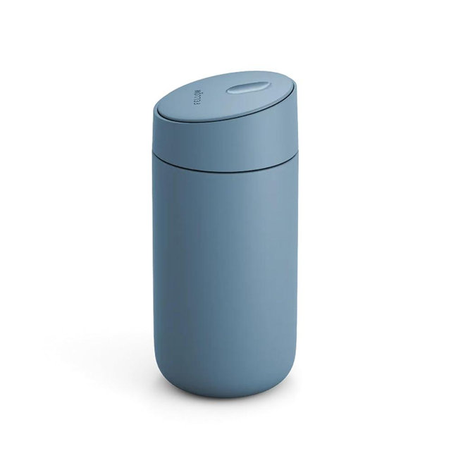 Fellow 12 oz Carter Slide Travel Mug – One-Handed Slide Lid, Vacuum Insulated Stainless Steel Tumbler with Ceramic Interior for Hot and Cold Drinks, Leak-Proof and Dishwasher Safe, Hazy Blue