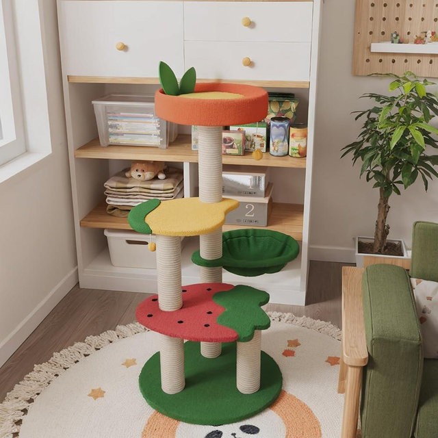 Happy & Polly Cute Cat Tree - 40.5" Fruit World Cat Tower for Indoor Cats, Cat Tree Condo with Sisal Scratching Posts, Cozy Hammock, Plush Strawberry Perches, Kitten Cat Tree Tower Activity Center