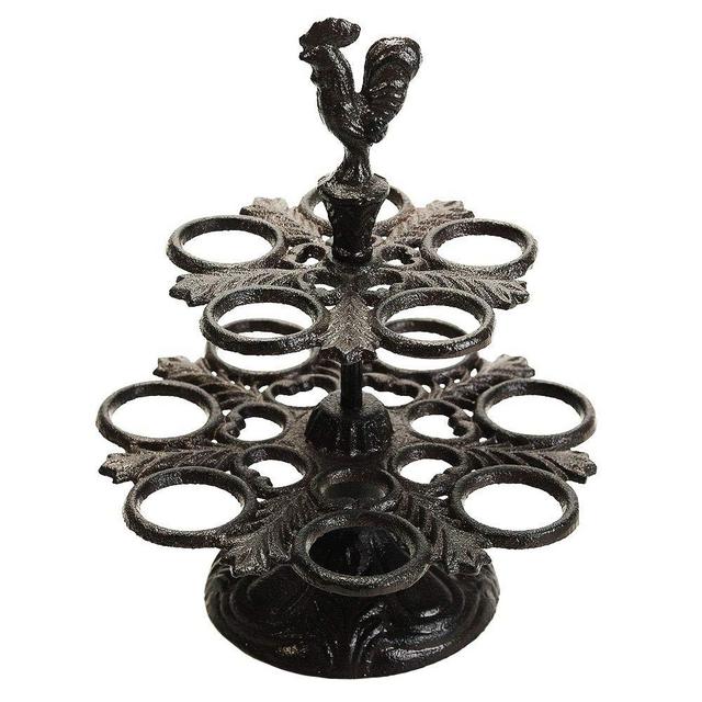 Sungmor Heavy Duty Cast Iron Eggs Holder Countertop Decor - Kitchen & Dining Room Organization Egg Stroage Display Rack - Vintage Dark Brown Color & Rooster Shaped Design - 12 Eggs Holding Capacity
