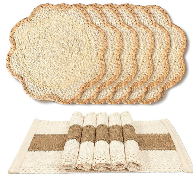 Stylave Rattan Placemats Set of 6, Woven Table Placemats for Dining and Kitchen, Boho Table Mats for Dinner, Party, Farmhouse Home Decor, Natural