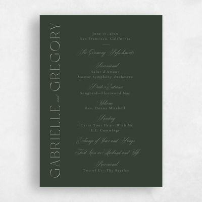 Deep Forest, Green Wedding Program - Payton