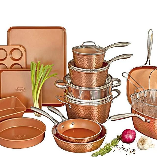 GOTHAM STEEL Ultra Premium Cookware Set with Nonstick Coating – Includes Skillets, Fry Pans, Stock Pots, Bakeware Set & More, Dishwasher Safe, Large, Copper, 20 Piece
