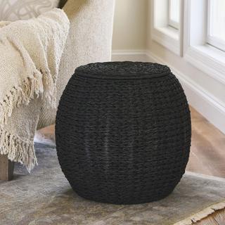 Round Wicker Basket Side Table