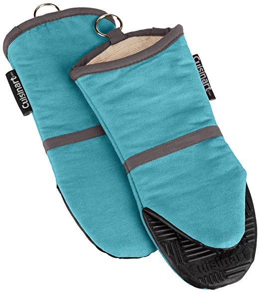 Cuisinart Oven Mitt with Non-Slip Silicone Grip, Heat Resistant to 500° F, Aqua, 2-Pack