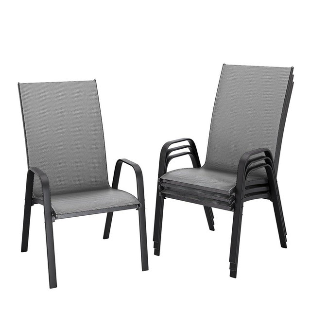 JEAREY Patio Dining Chairs Set of 4, Outdoor Stackable Dining Furniture Set, All Weather Dining Set for Lawn, Garden, Backyard, Poolside, Deep Gray