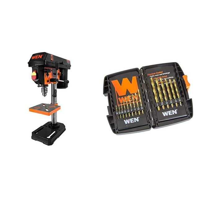 WEN 4208 8 in. 5-Speed Drill Press & DB15 Titanium-Coated Drill Bit Set (15 Piece)