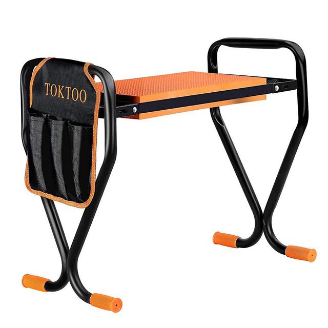 Garden Kneeler and Seat, Foldable Garden Stool with 3 Tool Pouches and Soft Kneeling Pads, Lightweight and Sturdy Outdoor Gardening Tools for Garden Work, for Keen Gardeners, Orange