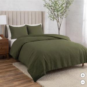 Queen - Green WelHome Cotton Linen Relaxed Duvet Cover