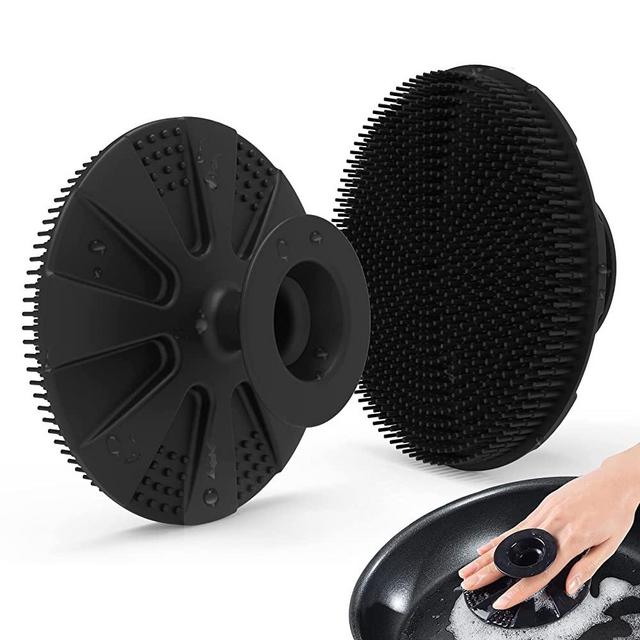 Silicone Sponge, BEAUTAIL Non-Scratch Scrub Sponges for Washing Dishes, Kitchen Fruit Vegetable Cleaning Brush, Long Lasting and Reusable Dishwashing Scrubber, Suction Up Hang Designed, 1 Pack, Black