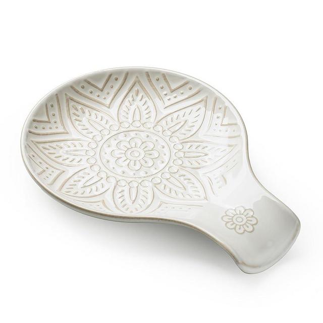 MIKIGEY Ceramic Spoon Rest, 7.48 Inches Spoon Holder for Kitchen Counter, Kitchen Accessories, Dishwasher Safe, Off-White