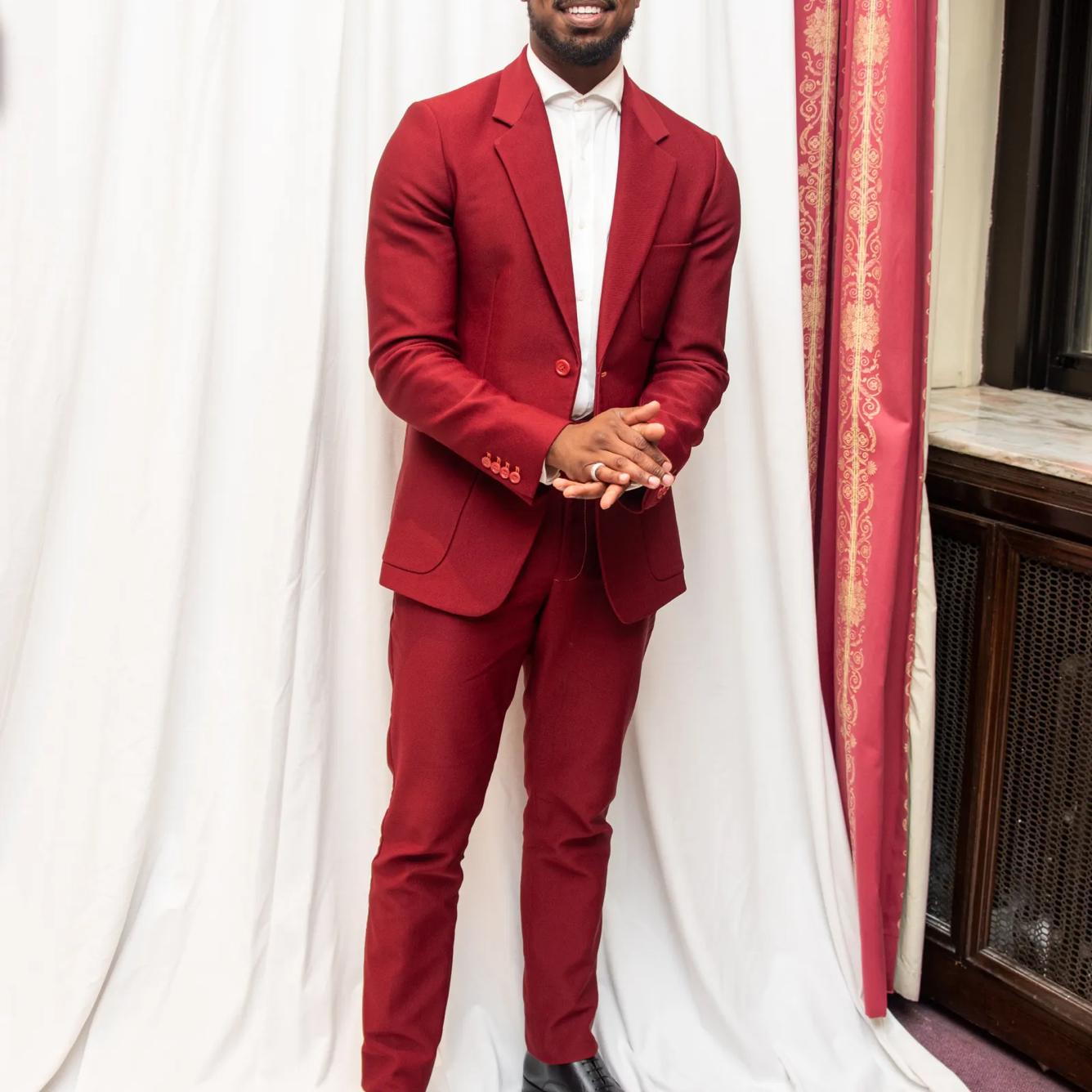 Welcome party example attire for men.