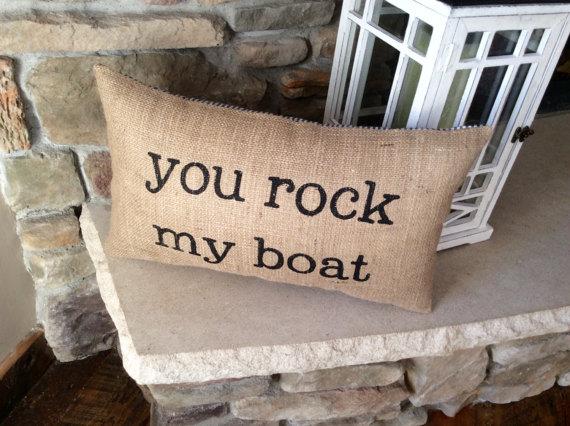 Burlap Pillow, Rustic Chic, Cabin Or Lake Home Decor, Boating Lover, Up North, Throw Pillow, Stenciled Pillow, Rustic Home Decor, Boat