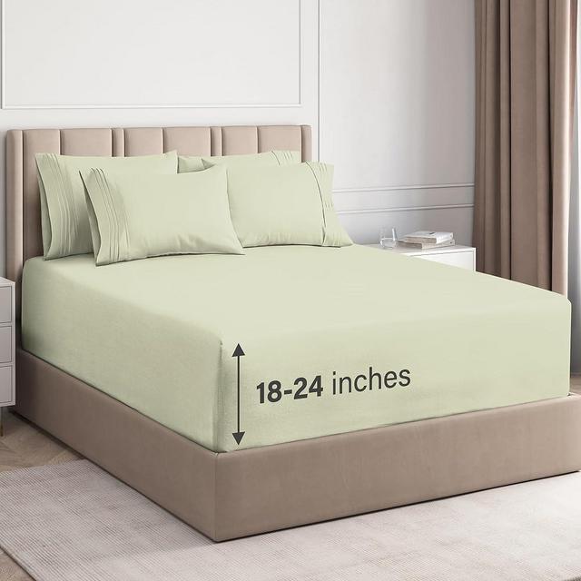 Extra Deep King Sheet Set - 6 Piece Breathable & Cooling Sheets - Hotel Luxury Bed Sheets Set - Easy Fit - Soft, Wrinkle Free & Comfy Sheets Set - Light Sage Sheet Set w/Extra Deep Pockets