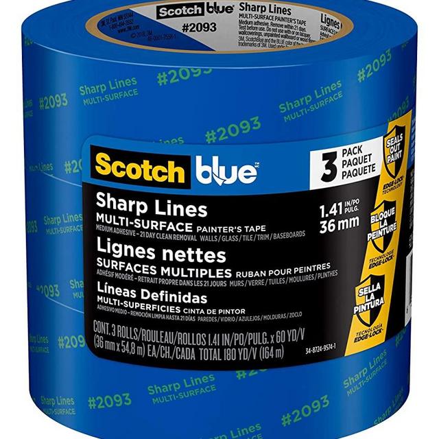 ScotchBlue Sharp Lines Painter's Tape, 1.41 inch x 60 yard, 3 Rolls