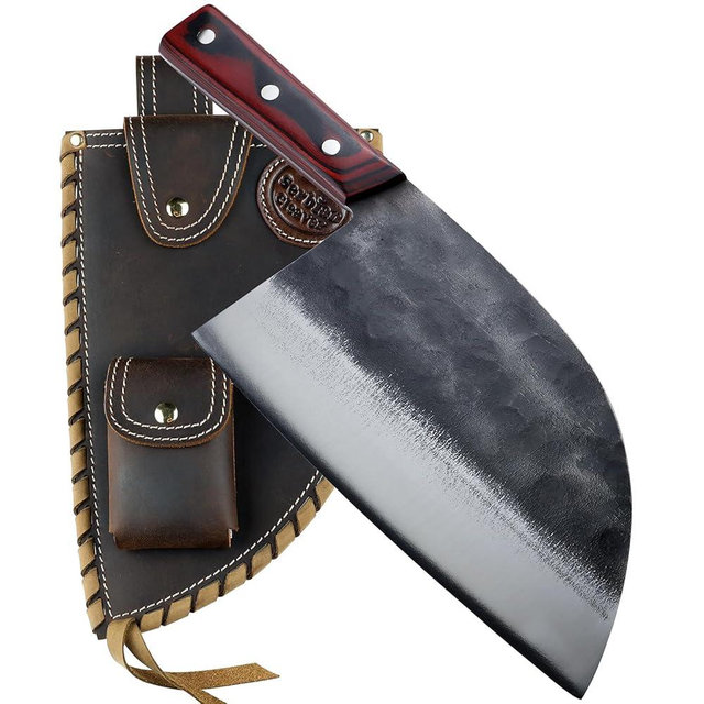 HIDAMOS Serbian Cleaver Chef Knife Full Handforged Kitchen Knife Carbon Steel Butcher With Sheath