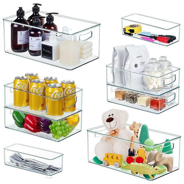  AREYZIN Plastic Storage Baskets With Lid Organizing Container  Lidded Knit Storage Organizer Bins for Shelves Drawers Desktop Closet  Playroom Classroom Office, 6 Pack