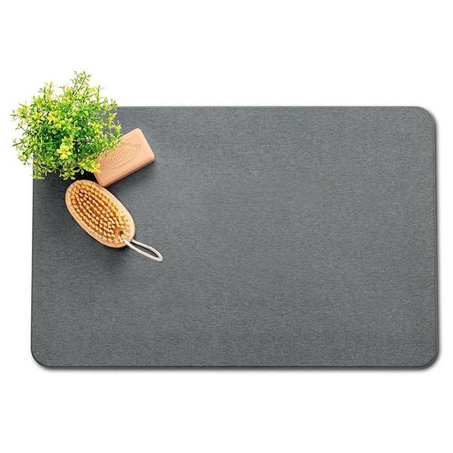 Plentio Stone Bath Mat, Non-Slip Natural Diatomaceous Earth Bath Mat, 23.5" x 15.5" Bath Stone Mat, Easy to Clean, Dark Grey