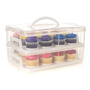 24 Large Cupcake Carrier, Two Tiered Holder, Cake Carrier, Stack and Store Cake Carrier